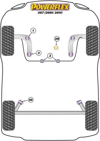 Silentblock del soporte del motor trasero inferior - Diesel para Peugeot 307 (PFF50-306R) 1ud